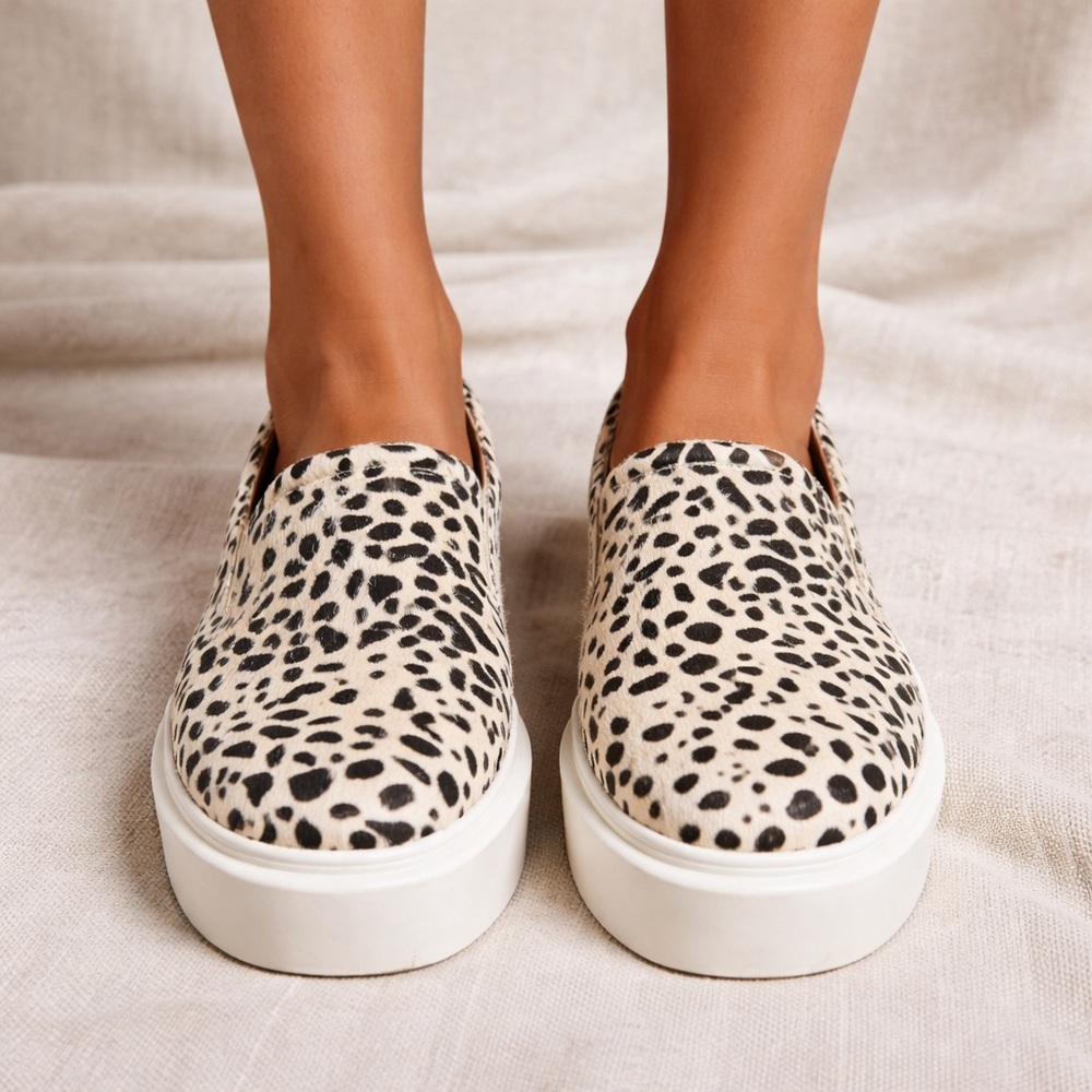 Leopard Calf Hair Platform Slip-On Sneakers Size 8 Boutique Style